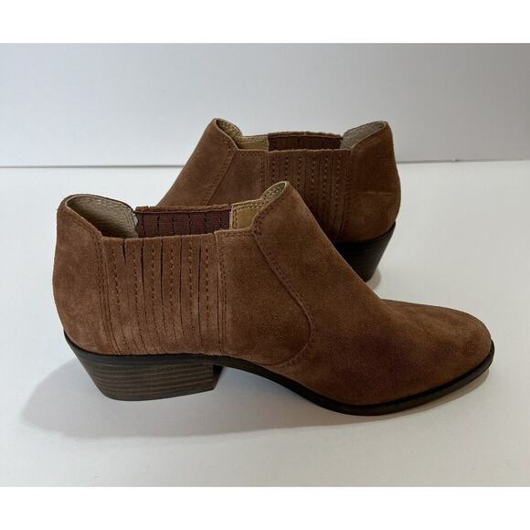 Lucky Brand Womens Suede Ankle Boots Size 7.5 No Zip Chestnut Brown Boho Cowgirl - Picture 5 of 9